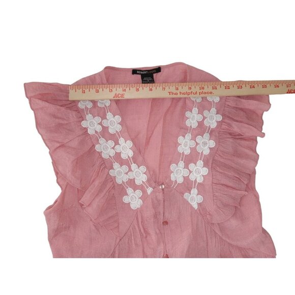 Robert Louis Women's Pink  Ruffle Foral Button Down Top size Small - Picture 3 of 7